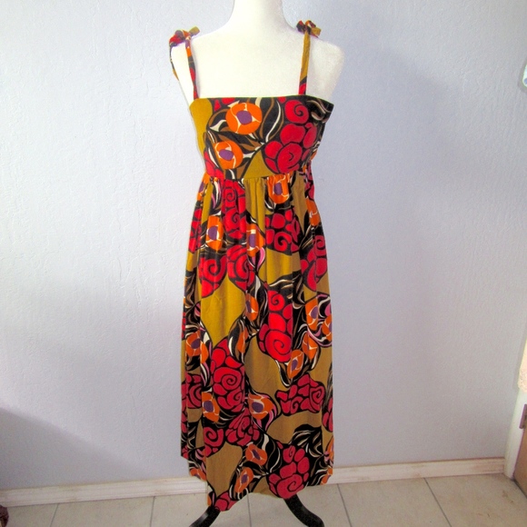 Vintage Dresses & Skirts - Vintage Hawaii Psychedelic Tie Strap Midi Dress